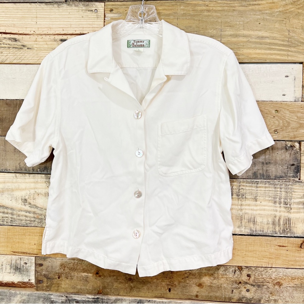 Tommy Bahama Silk Cream Buttondown Collared Cropped Top Size Small - Picture 1 of 4